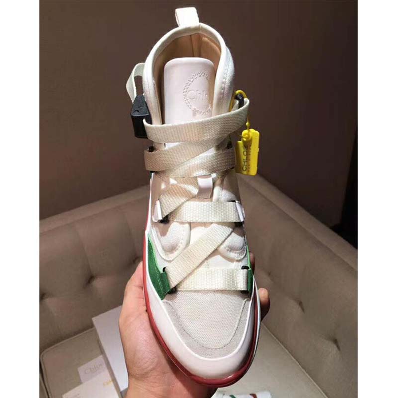 Chloe Women Shoes Sonnie High-Top Sneaker in Suede Calfskin & Mix of Materials-White - Image 4