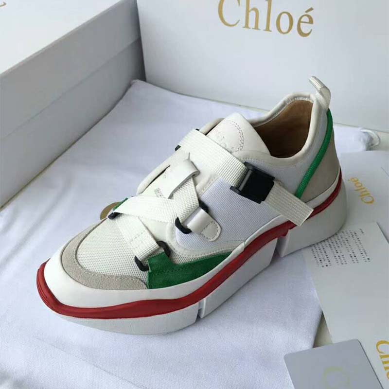 Chloe Women Sonnie Low-Top Sneaker in Suede Calfskin & Mix of Materials-White - Image 8