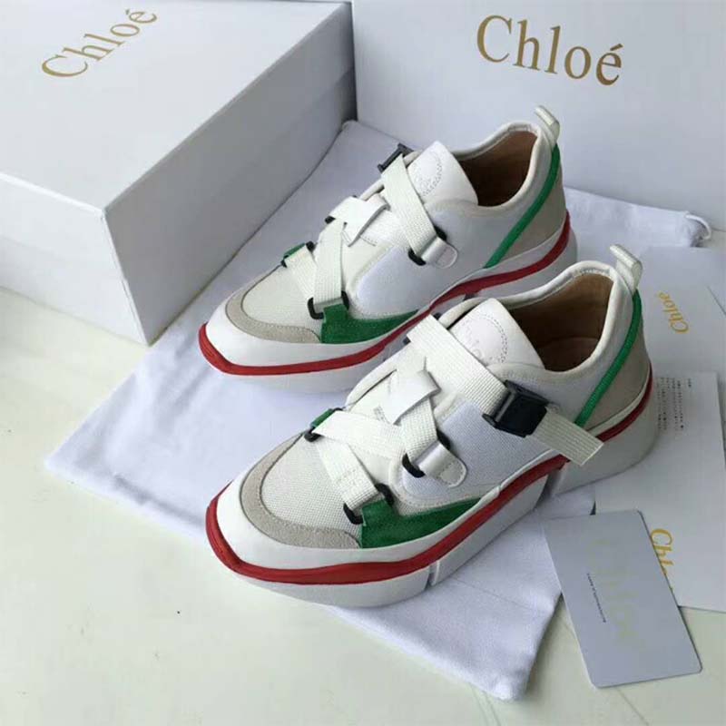 Chloe Women Sonnie Low-Top Sneaker in Suede Calfskin & Mix of Materials-White - Image 5