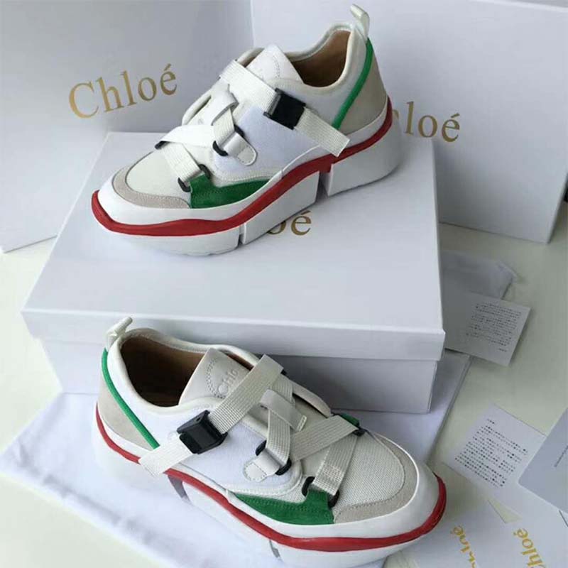 Chloe Women Sonnie Low-Top Sneaker in Suede Calfskin & Mix of Materials-White - Image 4