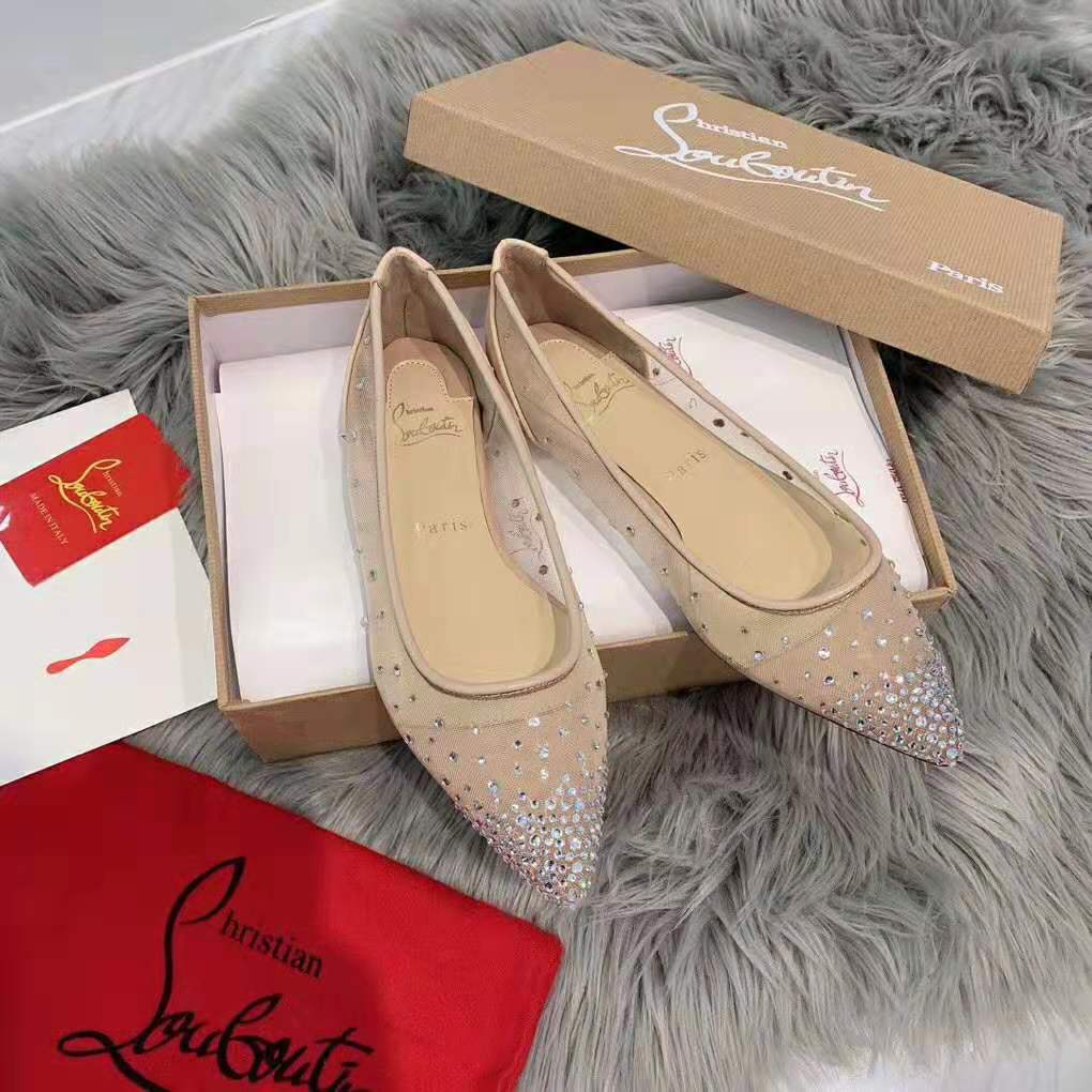 Christian Louboutin Women Follies Strass Ballet Flat Sandy