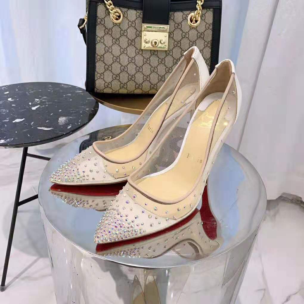 Christian Louboutin Women Shoes Follies Strass 100mm Heel-White