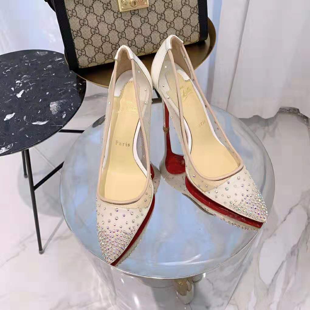 Christian Louboutin Women Shoes Follies Strass 100mm Heel-White