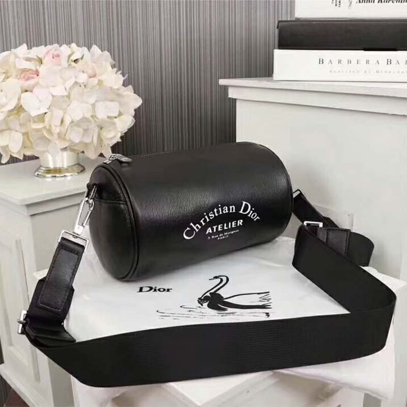 Dior Unisex Black Grained Calfskin "Roller" Pouch with "Atelier" Print - Image 3