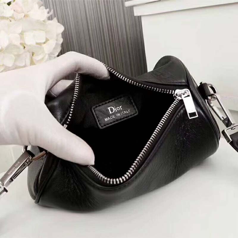 Dior Unisex Black Grained Calfskin "Roller" Pouch with "Atelier" Print - Image 7