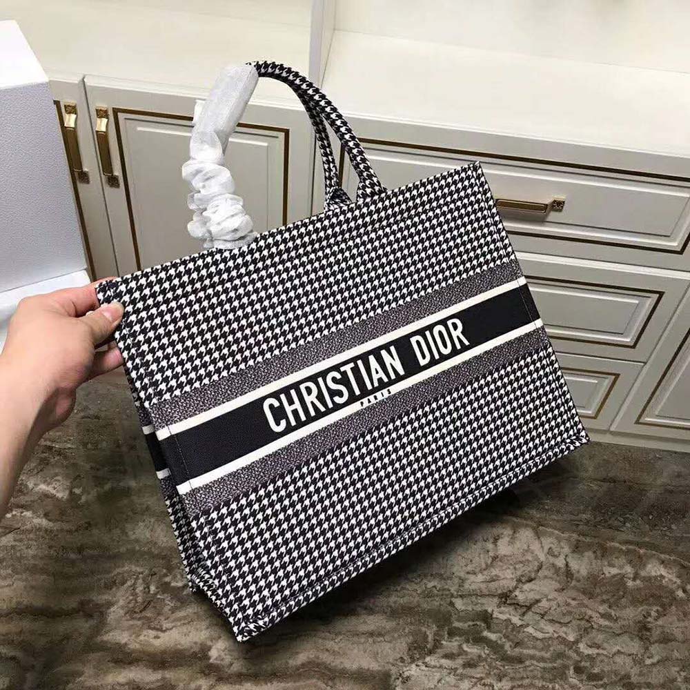 Dior Women Book Tote Bag in Embroidered Canvas-Black-Black 2 Dior Women Book Tote Bag in Embroidered Canvas-Black-Black - Image 2
