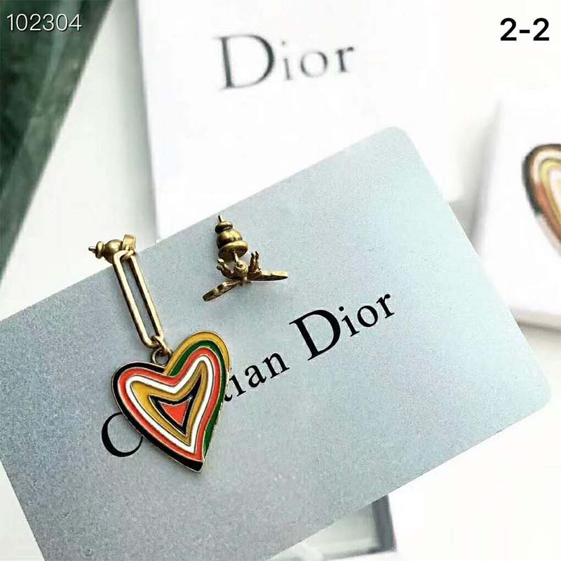 Dior Women "Dioramour" Heart and Bee Asymmetric Earrings - Image 3