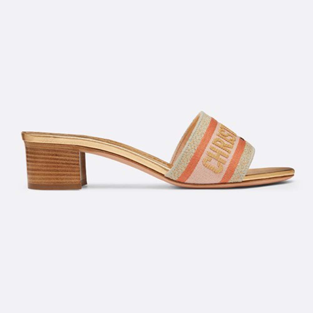 Dior Women Dway Mule in Embroidered Cotton-Gold
