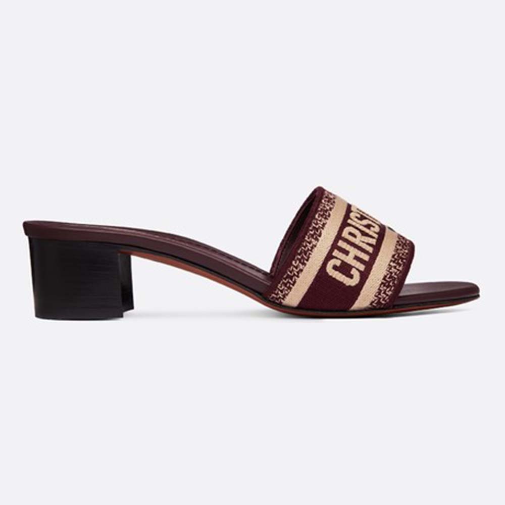 Dior Women Dway Mule in Embroidered Cotton-Maroon
