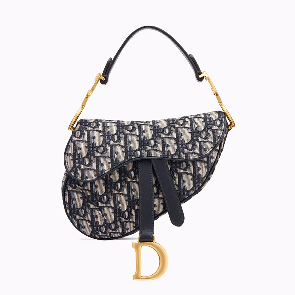 Dior Women Mini Saddle Bag in Blue Canvas