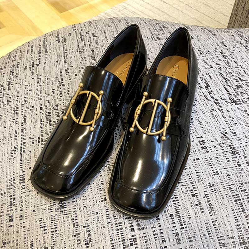 Dior Women "Diordirection" Loafer in Black Glazed Calfskin 20mm Heel - Image 3