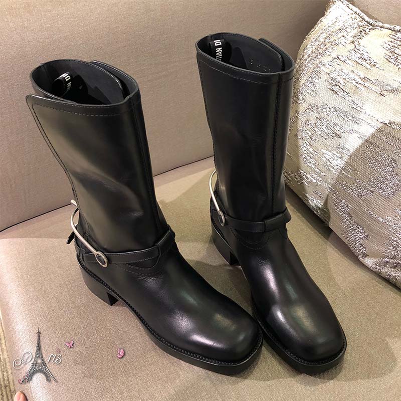 Dior Women Shoes Diorider Calfskin Leather Biker Boot 45 Heel Hight-Black - Image 6