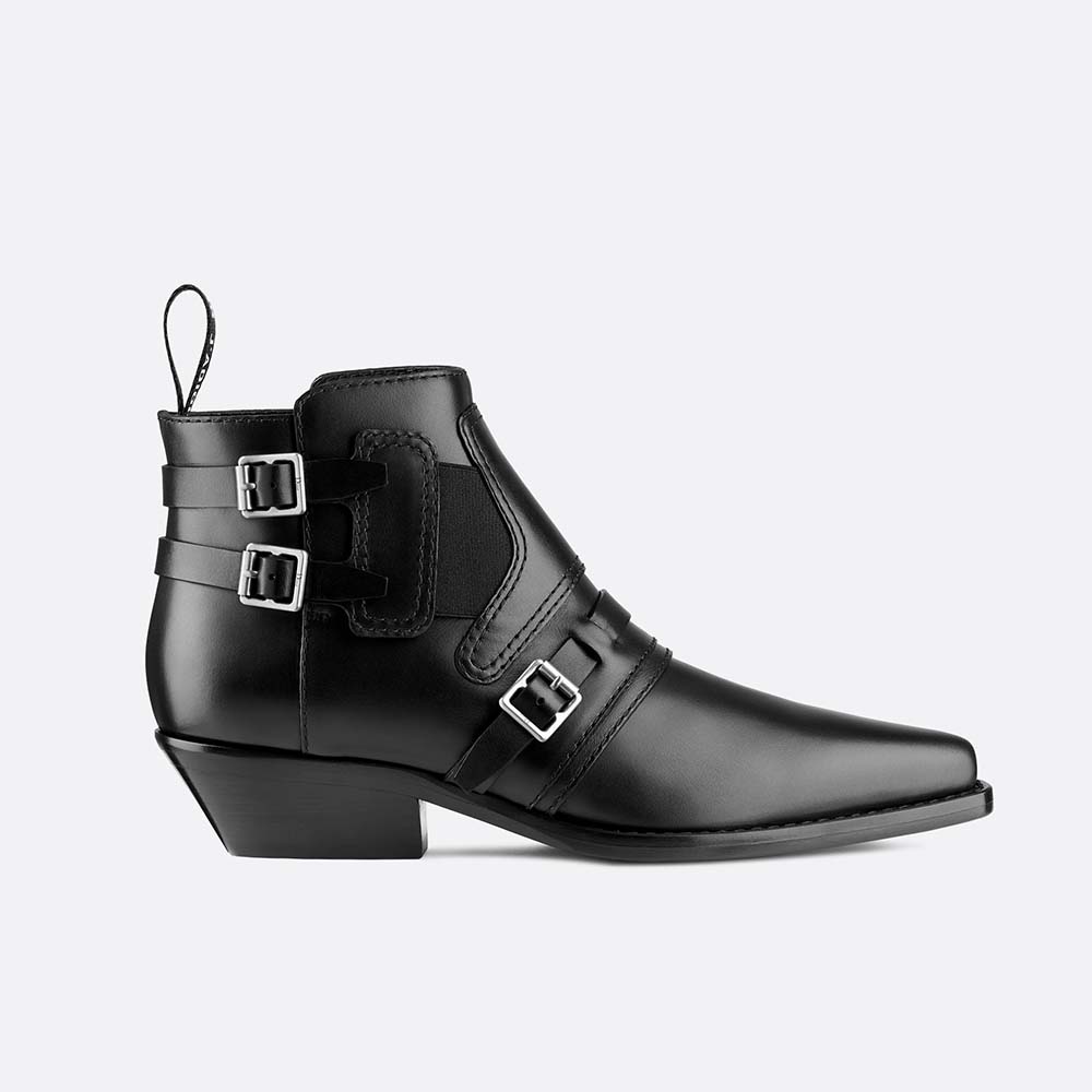 Dior Women Shoes Diorsaddle Calfskin Leather Ankle Boot 35mm Heel Hight-Black