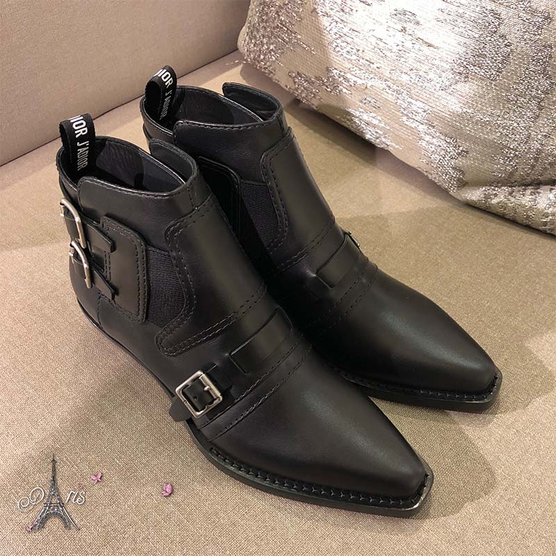 Dior Women Shoes Diorsaddle Calfskin Leather Ankle Boot 35mm Heel Hight-Black - Image 5