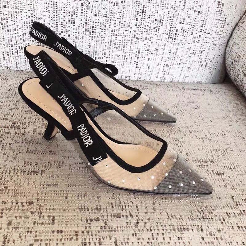 Dior Women J'Adior Slingback Nude Dotted Swiss Rhinestones Ribbon Adorned Rhinestones - Image 2