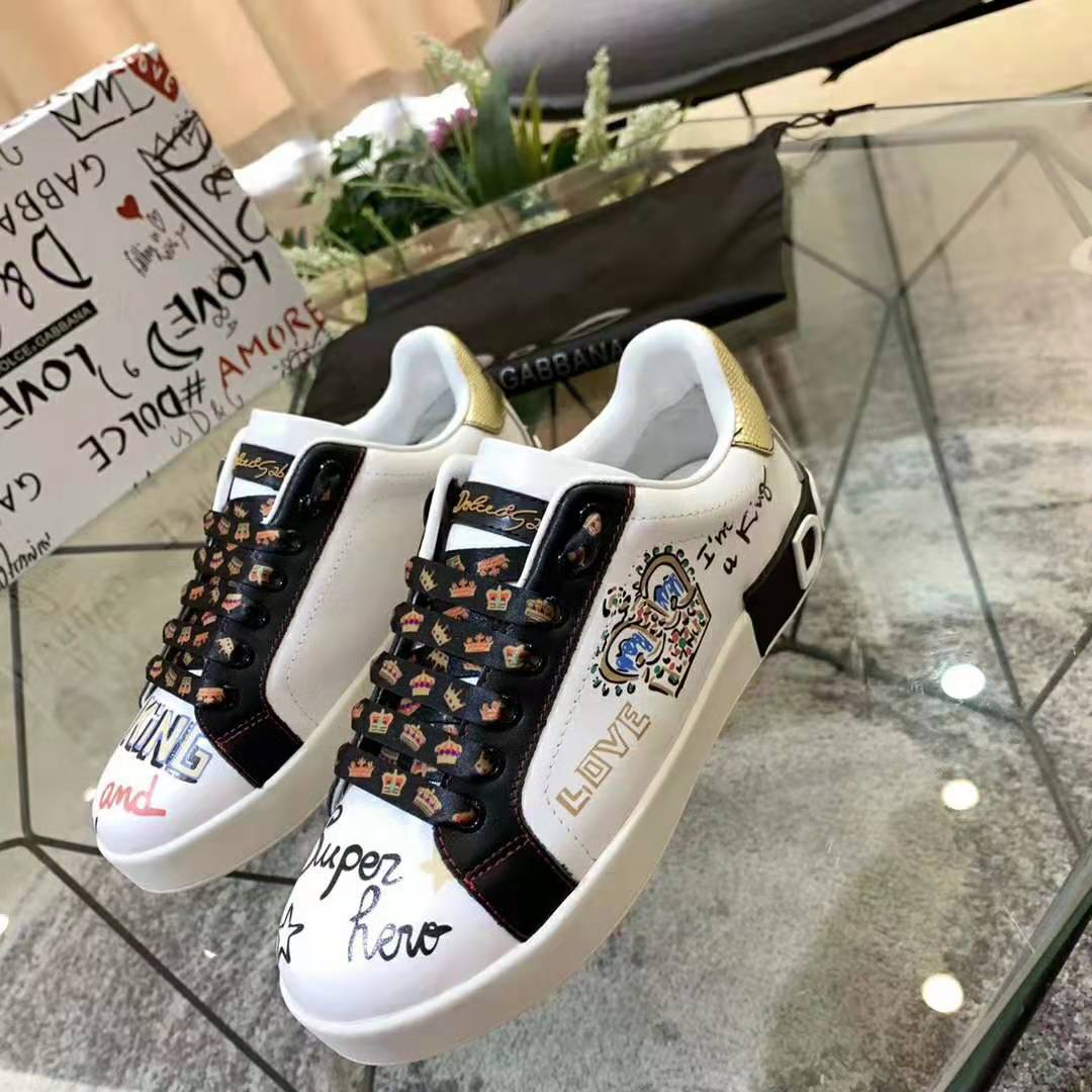 Dolce Gabbana D&G Men Portofino Sneakers in Printed Nappa Calfskin with Patch-Black - Image 4