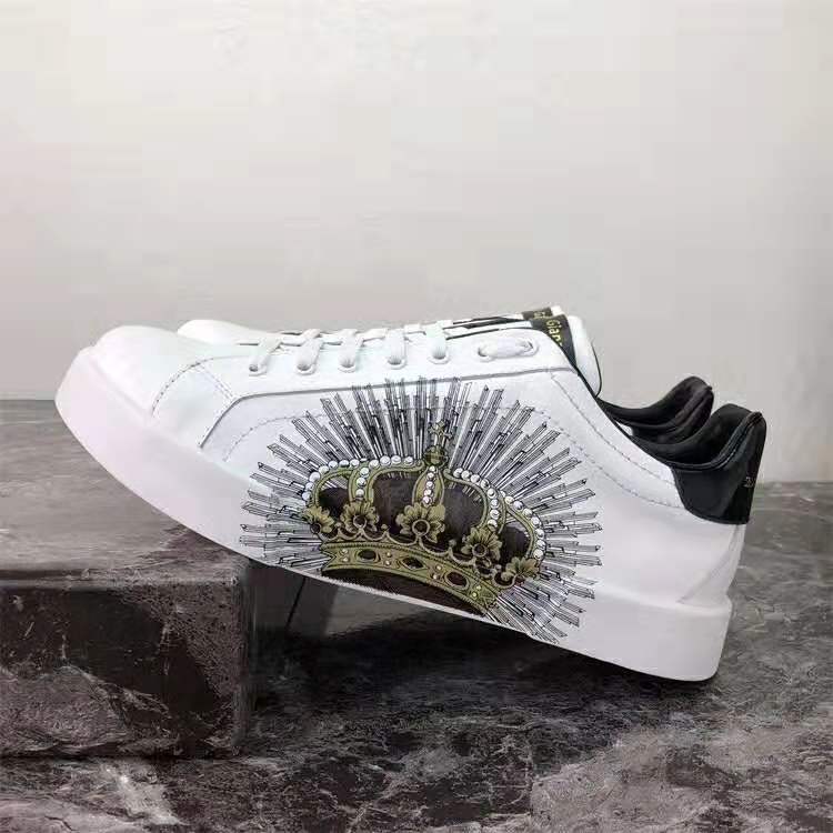 Dolce Gabbana D&G Men Printed Calfskin Portofino Sneakers-White - Image 2