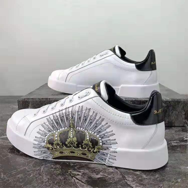 Dolce Gabbana D&G Men Printed Calfskin Portofino Sneakers-White - Image 3