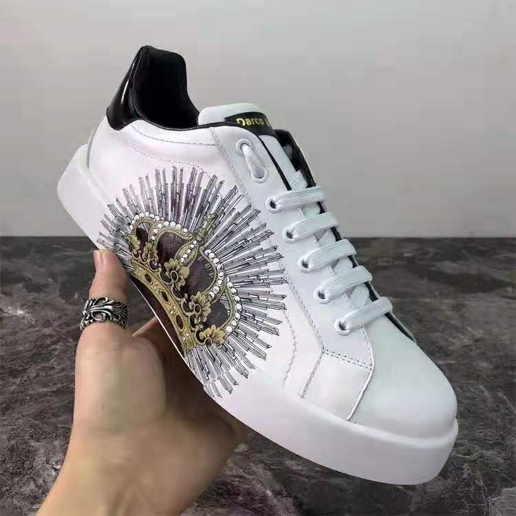 Dolce Gabbana D&G Men Printed Calfskin Portofino Sneakers-White - Image 6