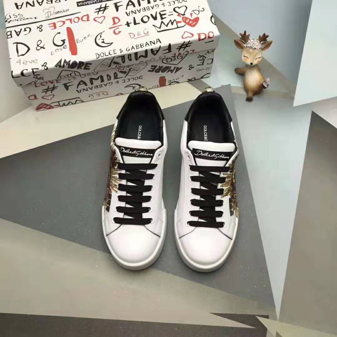 Dolce Gabbana D&G Men Printed Calfskin Portofino Sneakers in White - Image 4