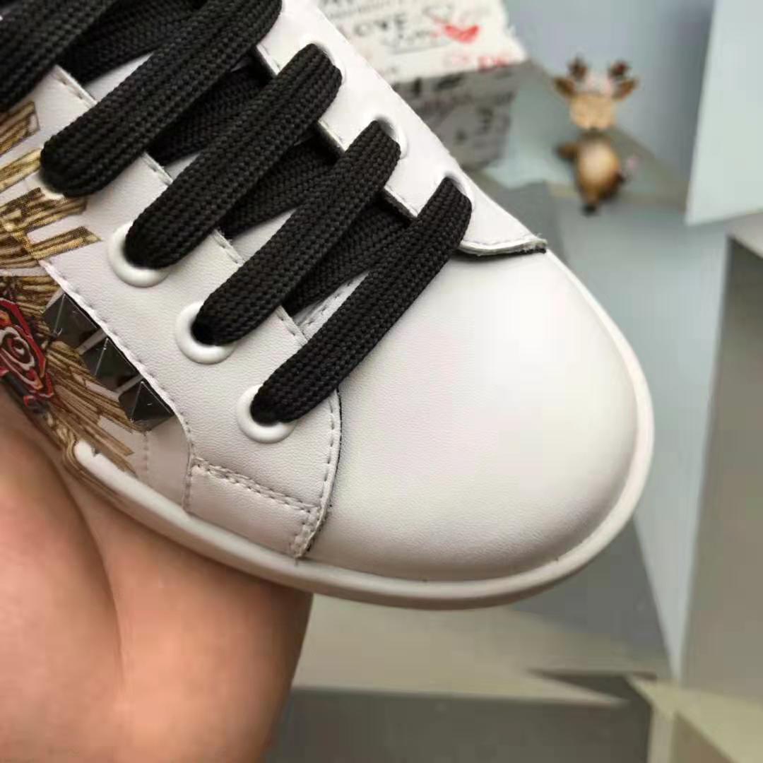Dolce Gabbana D&G Men Printed Calfskin Portofino Sneakers in White - Image 8
