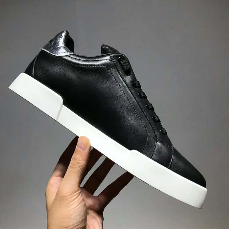 Dolce Gabbana D&G Men Shoes Calfskin Portofino Sneakers With Patch-Black - Image 7