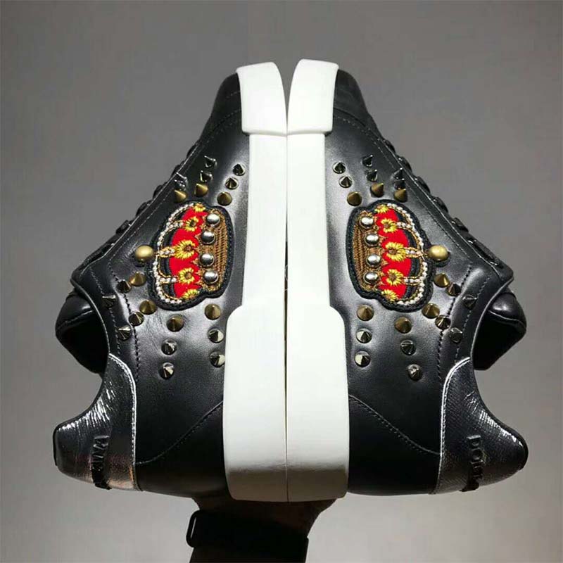 Dolce Gabbana D&G Men Shoes Calfskin Portofino Sneakers With Patch-Black - Image 3