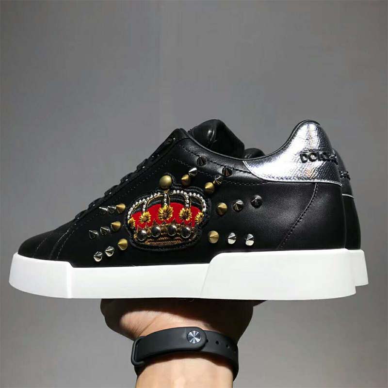 Dolce Gabbana D&G Men Shoes Calfskin Portofino Sneakers With Patch-Black - Image 4