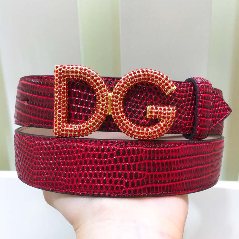 Dolce Gabbana D&G Women Belt in Iguana Print Calfskin-Maroon - Image 7