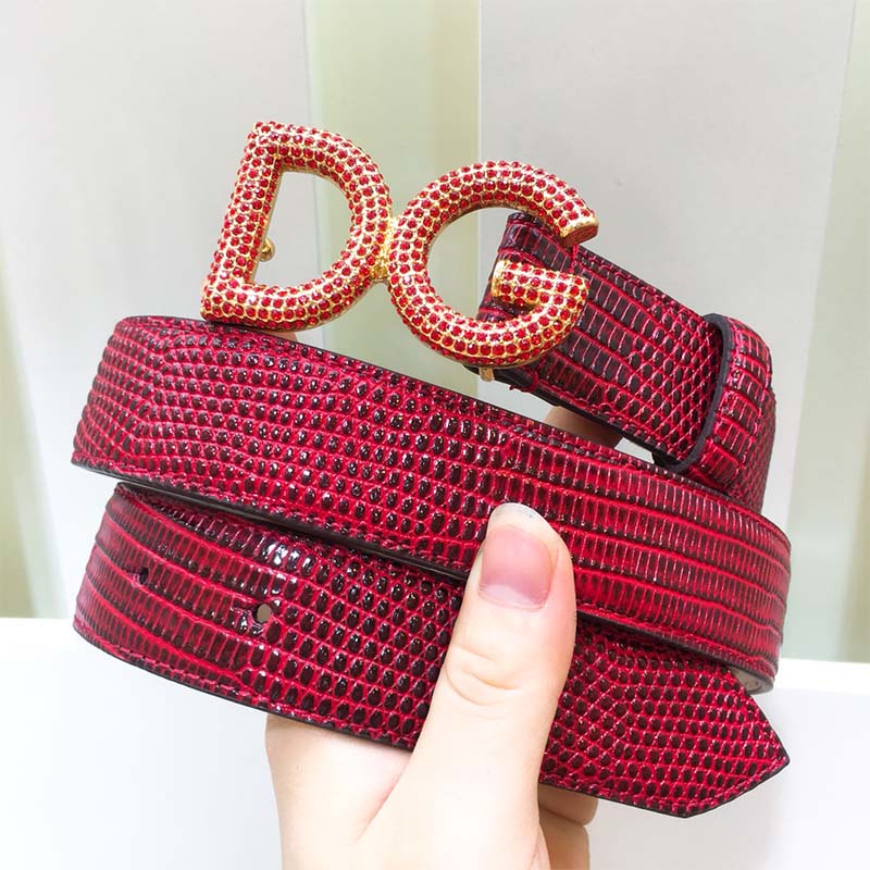 Dolce Gabbana D&G Women Belt in Iguana Print Calfskin-Maroon - Image 6