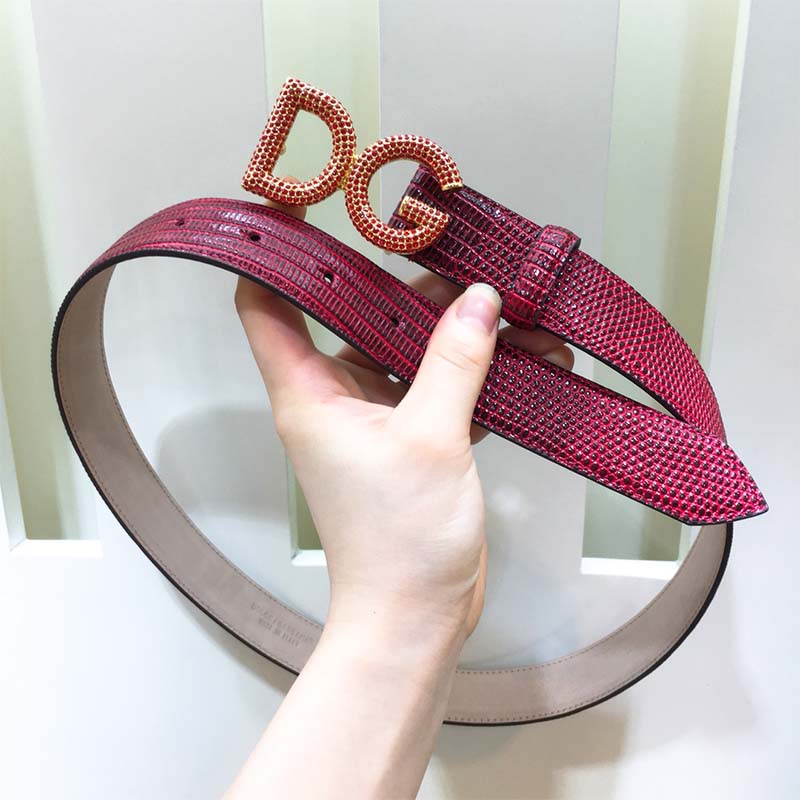 Dolce Gabbana D&G Women Belt in Iguana Print Calfskin-Maroon - Image 5