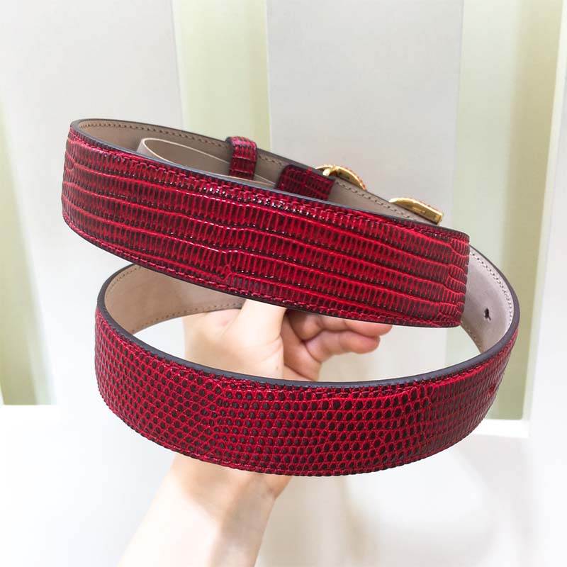 Dolce Gabbana D&G Women Belt in Iguana Print Calfskin-Maroon - Image 4