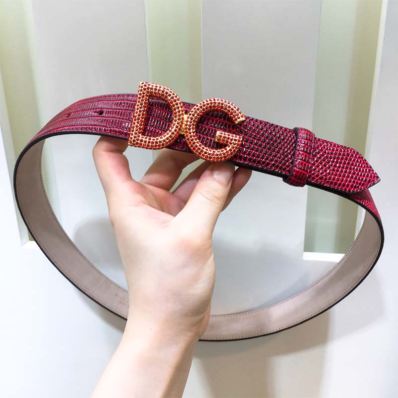 Dolce Gabbana D&G Women Belt in Iguana Print Calfskin-Maroon - Image 3
