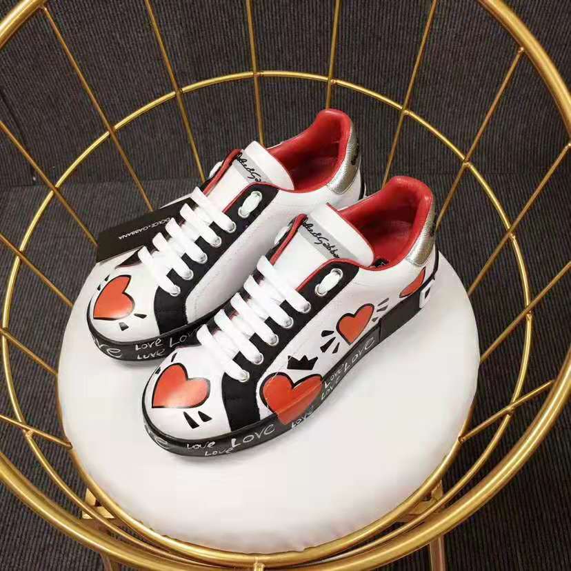 Dolce Gabbana D&G Women Calfskin Nappa Portofino Sneakers with Heart Print-Red 6 Dolce Gabbana D&G Women Calfskin Nappa Portofino Sneakers with Heart Print-Red - Image 6