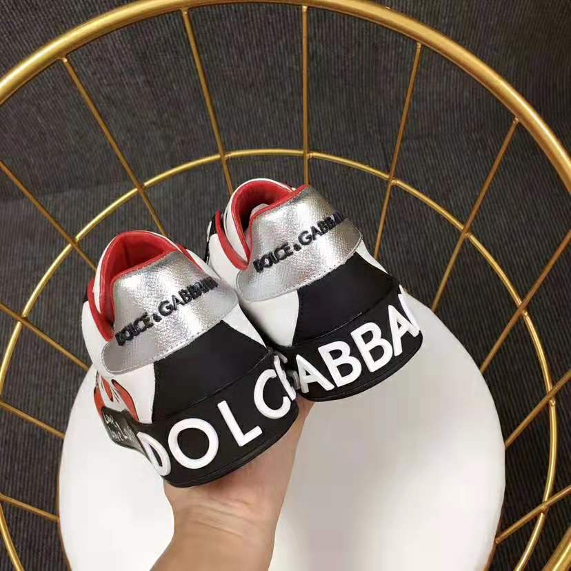 Dolce Gabbana D&G Women Calfskin Nappa Portofino Sneakers with Heart Print-Red 8 Dolce Gabbana D&G Women Calfskin Nappa Portofino Sneakers with Heart Print-Red - Image 8