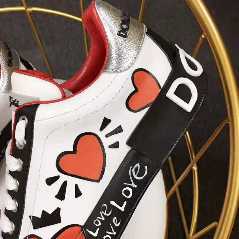 Dolce Gabbana D&G Women Calfskin Nappa Portofino Sneakers with Heart Print-Red 9 Dolce Gabbana D&G Women Calfskin Nappa Portofino Sneakers with Heart Print-Red - Image 9