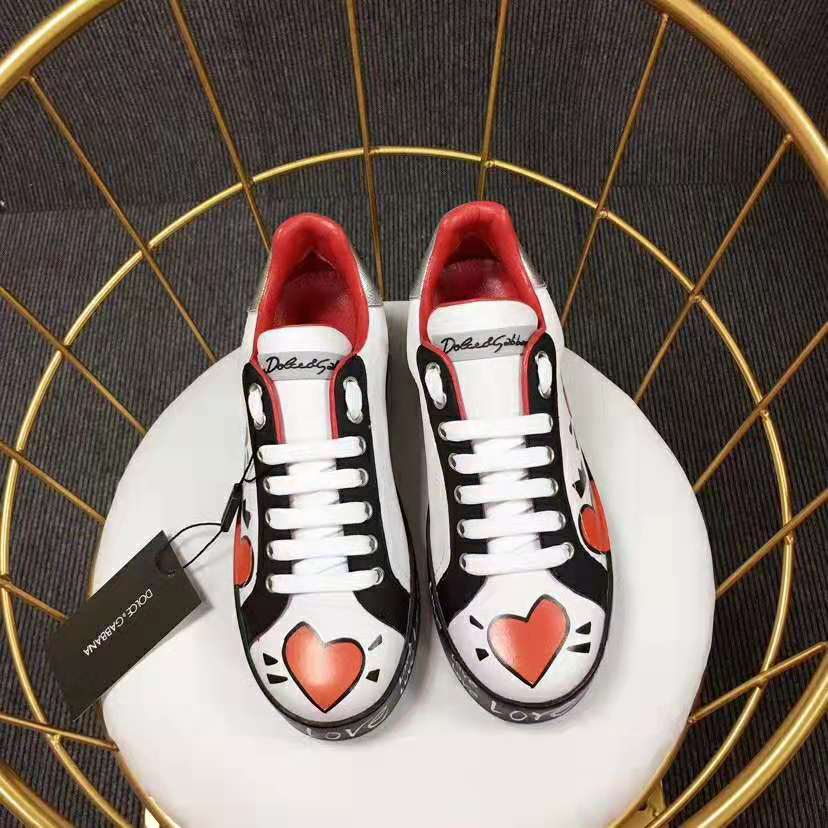 Dolce Gabbana D&G Women Calfskin Nappa Portofino Sneakers with Heart Print-Red 7 Dolce Gabbana D&G Women Calfskin Nappa Portofino Sneakers with Heart Print-Red - Image 7