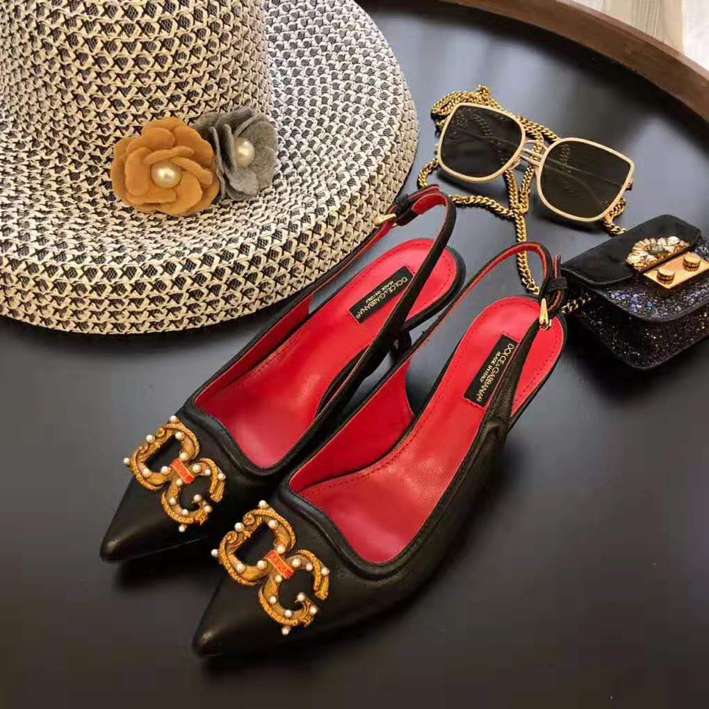 Dolce Gabbana D&G Women DG AMORE Slingbacks in Calfskin-Black - Image 2