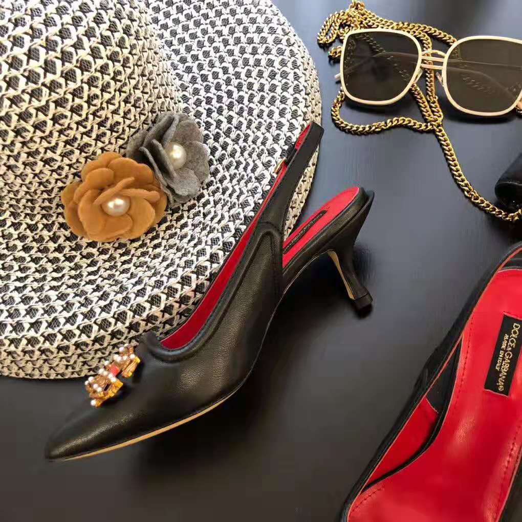 Dolce Gabbana D&G Women DG AMORE Slingbacks in Calfskin-Black - Image 7