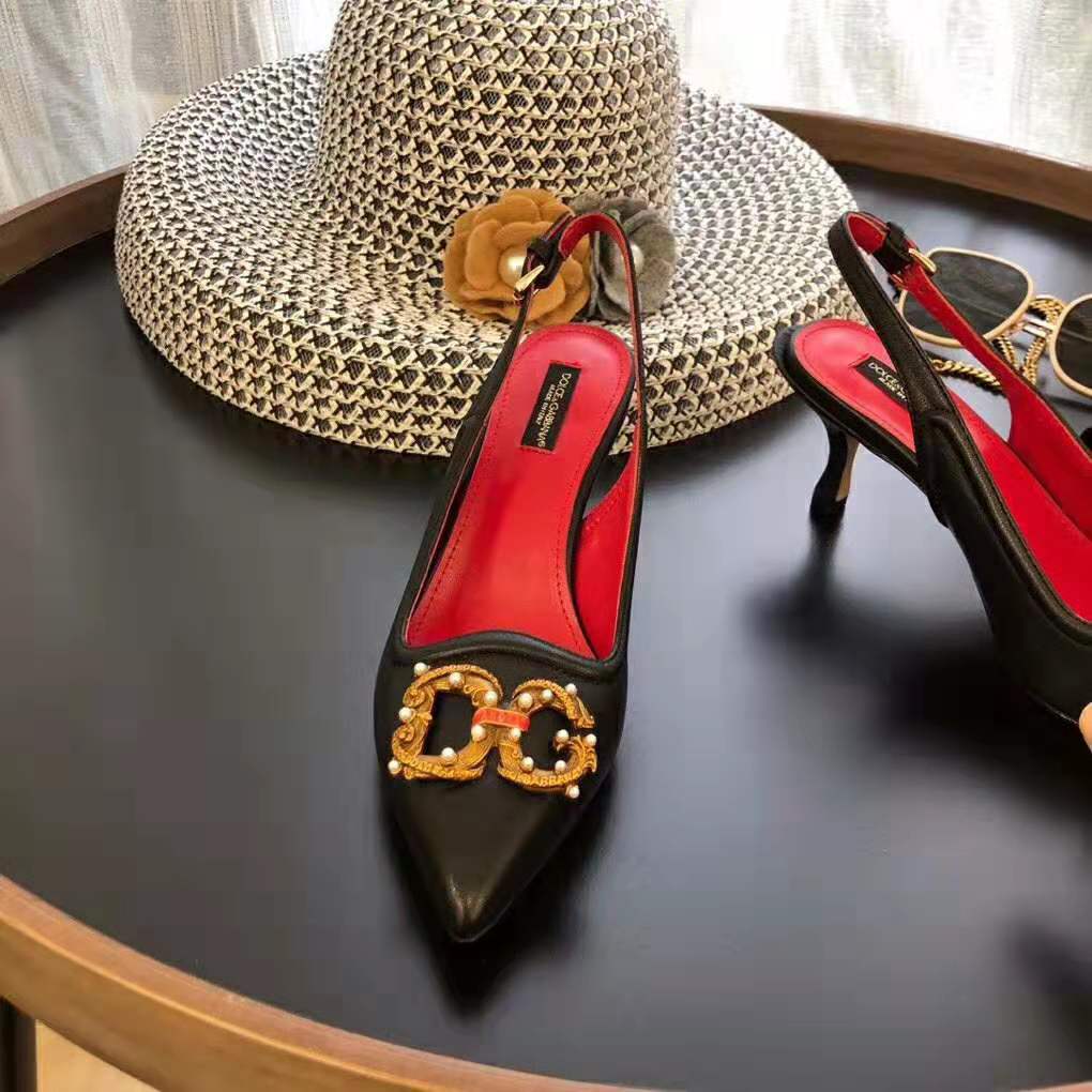 Dolce Gabbana D&G Women DG AMORE Slingbacks in Calfskin-Black - Image 5