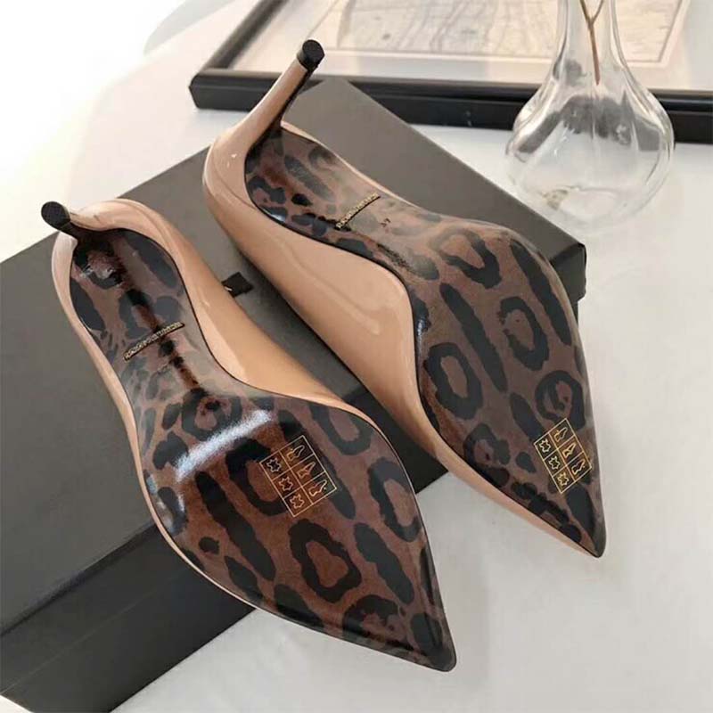 Dolce Gabbana D&G Women Shoes Patent Leather Pump with Leopard Sole 80mm Heel Hight-Sandy - Image 7