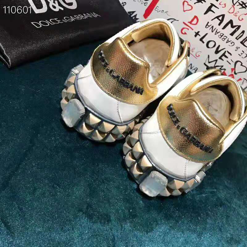 Dolce Gabbana D&G Women Shoes Portofino Melt Sneakers in Printed Nappa Leather-Gold - Image 6