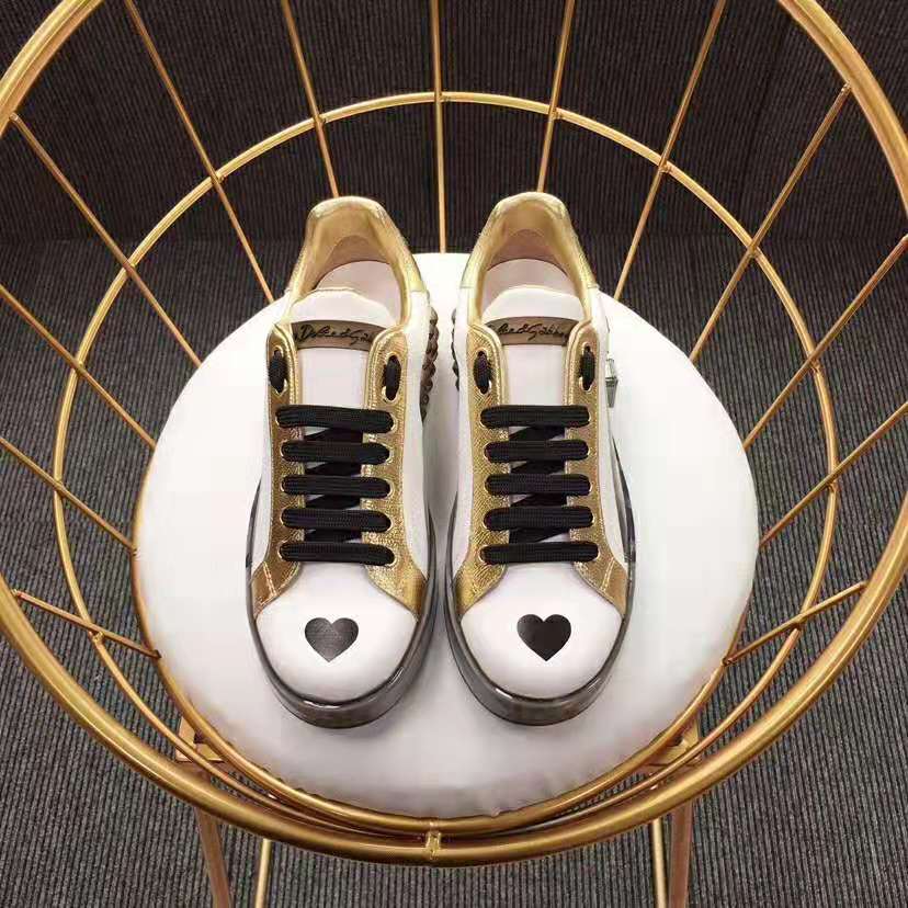 Dolce Gabbana D&G Women Shoes Portofino Melt Sneakers in Printed Nappa Leather-Gold - Image 2