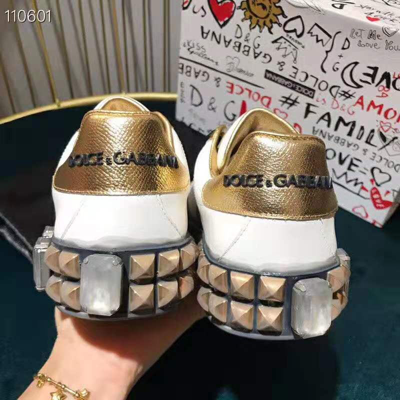 Dolce Gabbana D&G Women Shoes Portofino Melt Sneakers in Printed Nappa Leather-Gold - Image 7