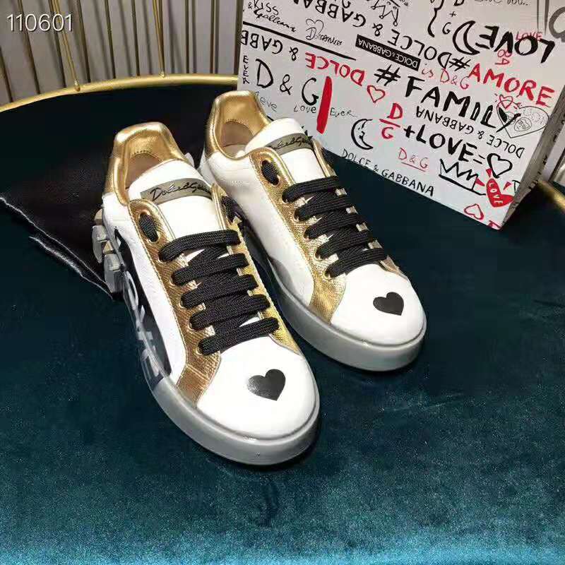 Dolce Gabbana D&G Women Shoes Portofino Melt Sneakers in Printed Nappa Leather-Gold - Image 5