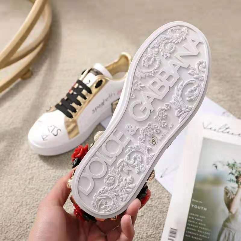 Dolce Gabbana D&G Women Sneakers in Printed Nappa Calfskin with Applications-White - Image 10