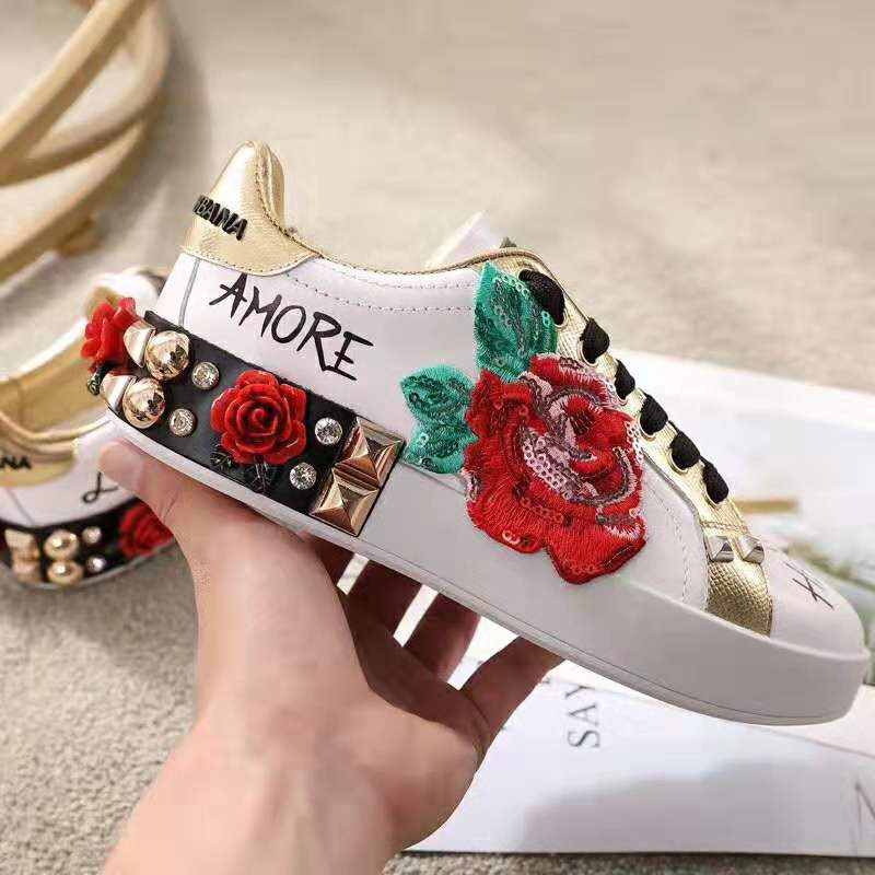Dolce Gabbana D&G Women Sneakers in Printed Nappa Calfskin with Applications-White - Image 8