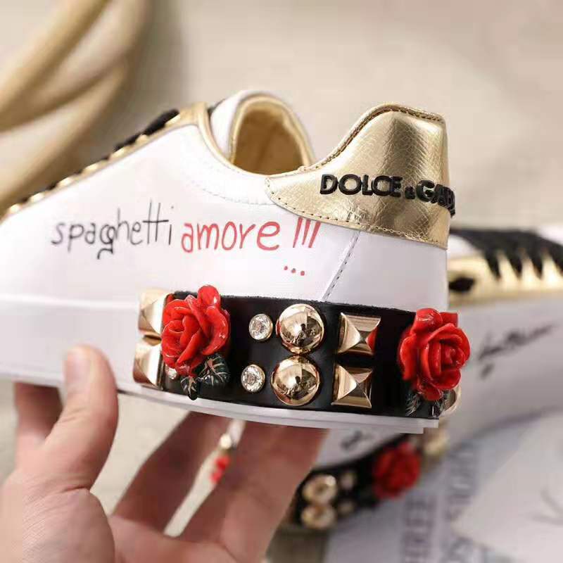 Dolce Gabbana D&G Women Sneakers in Printed Nappa Calfskin with Applications-White - Image 9