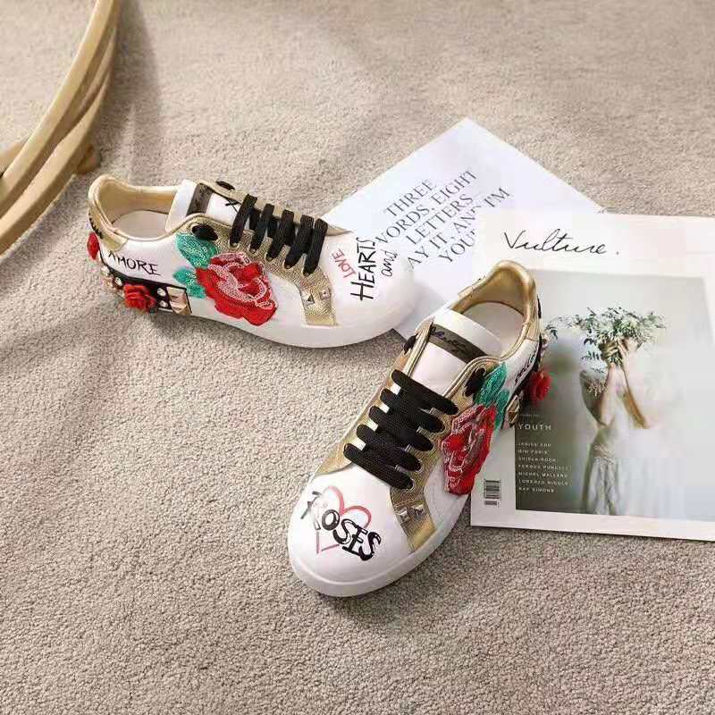 Dolce Gabbana D&G Women Sneakers in Printed Nappa Calfskin with Applications-White - Image 6