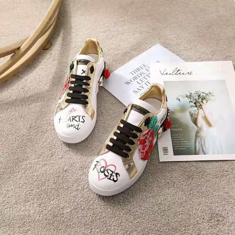 Dolce Gabbana D&G Women Sneakers in Printed Nappa Calfskin with Applications-White - Image 5